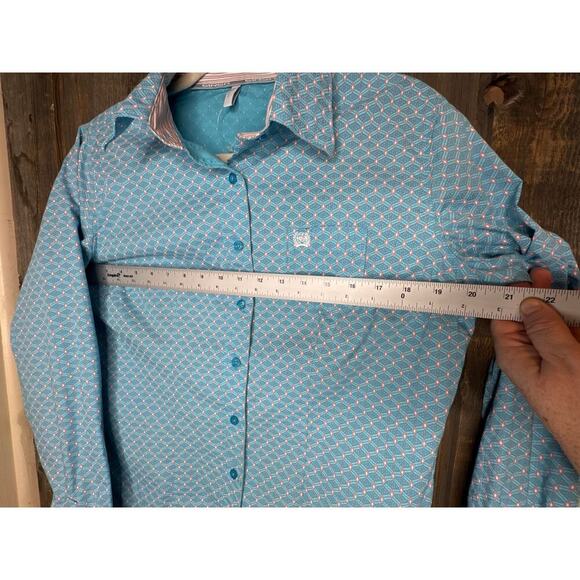 Cinch Men's Button-Up Shirt Large Blue Pink Small Diamond Print Western Rodeo - Picture 6 of 8